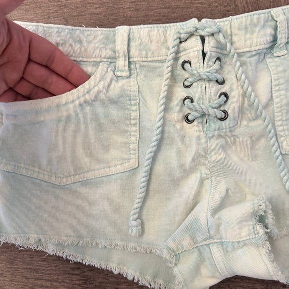 Victoria's Secret Boyfriend Short Corduroy Lace Up Blue Acid Wash Size 8 - Picture 3 of 13